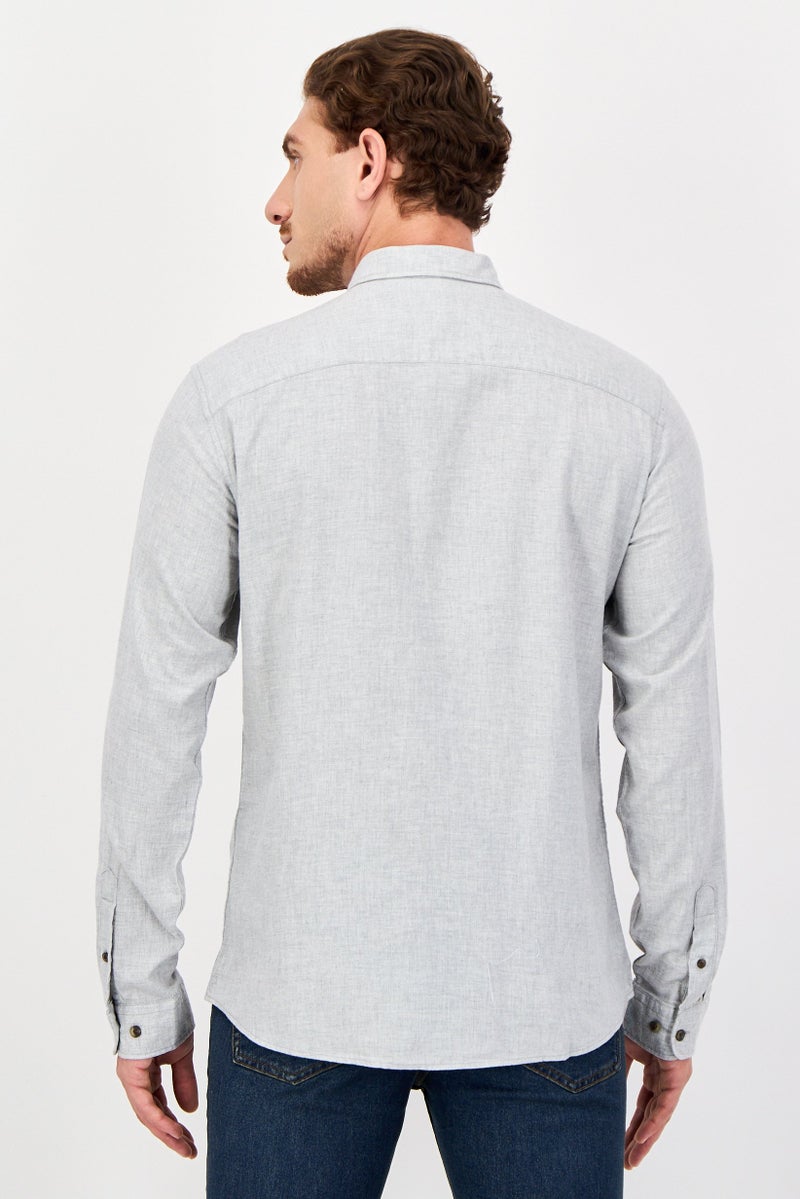 JACK & JONES Men Regular Fit Heather Long Sleeve Casual Shirt, Grey - Image 3